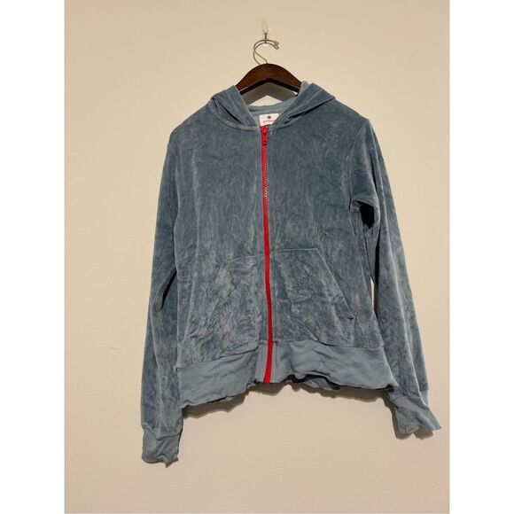 Sundry Sweaters - Sundry Zip Up Hoodie Velour Light Blue W/ Red Zipper Size 1 Small
